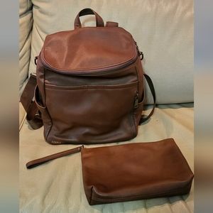 Azaria BUNDLE La Mere Original Chestnut Diaper Bag Backpack + Doux Clutch